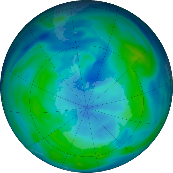Antarctic ozone map for 25 April 2019